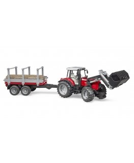 BRUDER Massey Ferguson + Frontloader and timber trailer