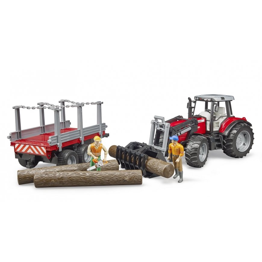 BRUDER Massey Ferguson + Frontloader and timber trailer – 3