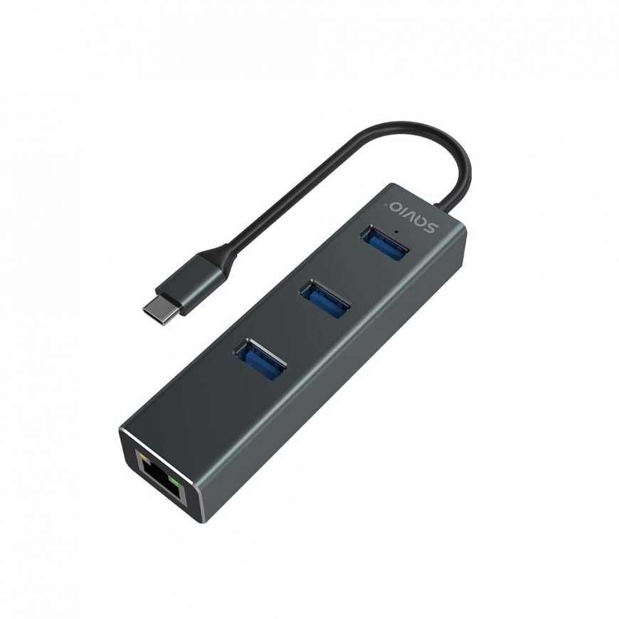 Savio AK-57 USB-C - 3 x USB-A HUB with RJ-45 Gigabit Ethernet adapter 5000 Mbit/s grey – 2