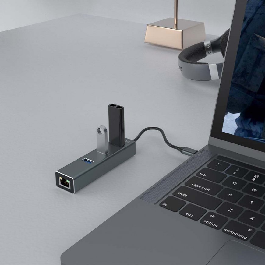 Savio AK-57 USB-C - 3 x USB-A HUB with RJ-45 Gigabit Ethernet adapter 5000 Mbit/s grey – 3