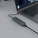Savio AK-57 USB-C - 3 x USB-A HUB with RJ-45 Gigabit Ethernet adapter 5000 Mbit/s grey