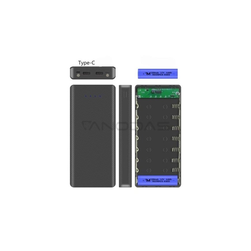 Oem W8 DIY external battery case - 8x18650 - 20000mAh - Type C - USB - microUSB