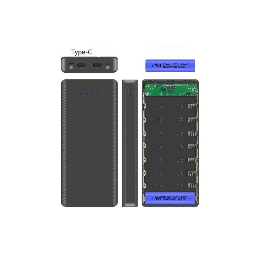 Oem W8 DIY išorinio akumuliatoriaus dėklas - 8x18650 - 20000mAh - C tipas - USB - microUSB – 2