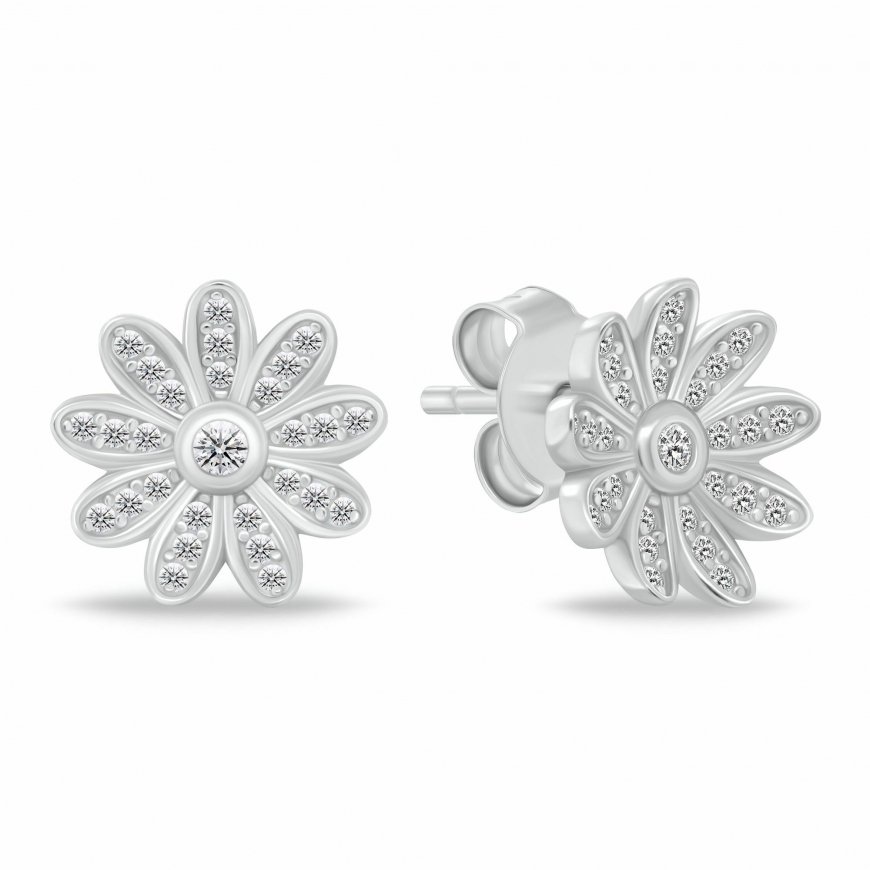 Brilio Silver Sidabrinis flower earrings with cubic zirconia EA1198W