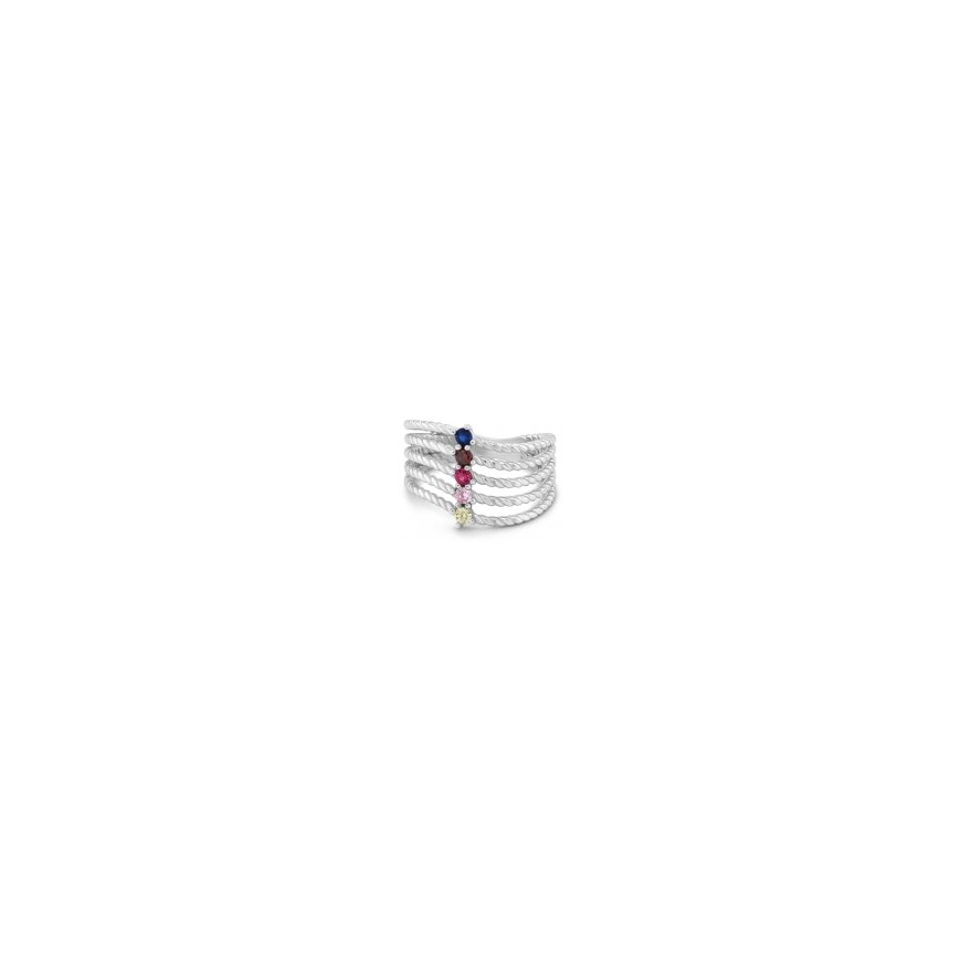 Brilio Silver Five-row silver ring with colored zirconia RI129W