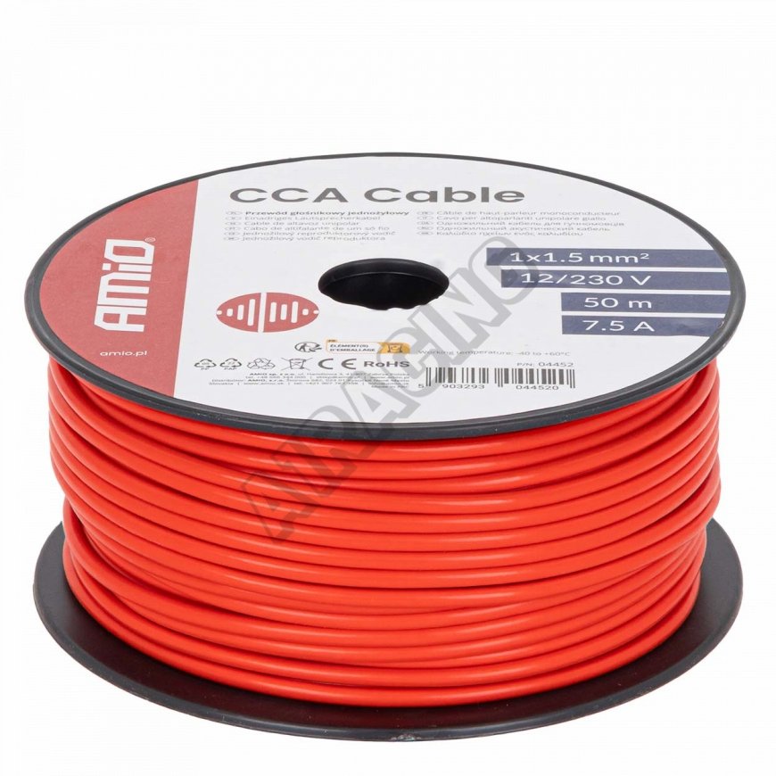 Red cable about 1x1.5 mm2 50 m 7.5 A 12/230 V amio-04452 – 2