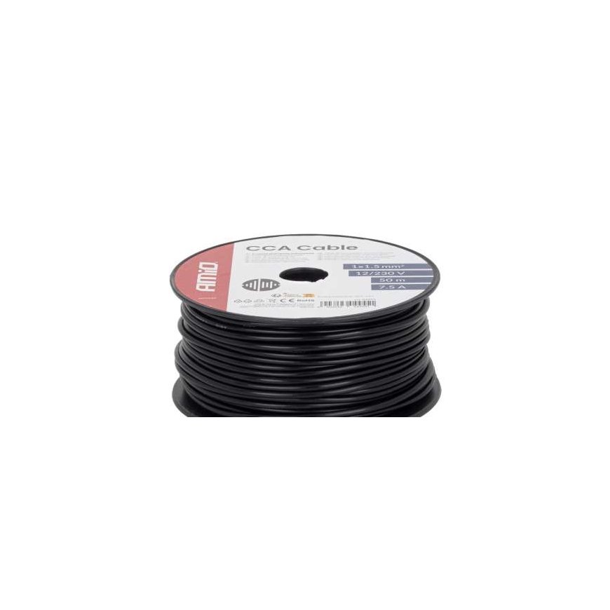 Võrgukaabel must cca 1x1.5mm2 50m 7.5a 12/230v amio-04455