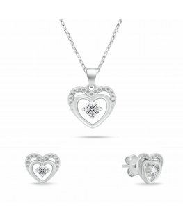 Brilio Silver Derantis silver jewelry set Heart with clear zircons SET295W (necklace, earrings)