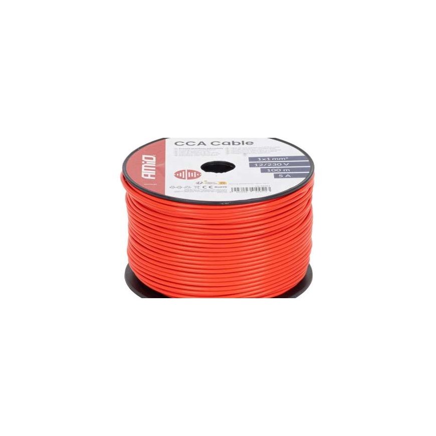 Red cable 1x1mm2 100m 5a 12/230v amio-04451