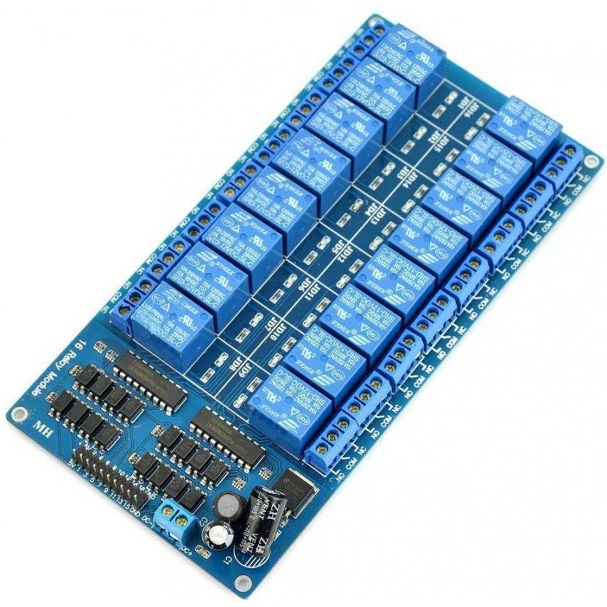 Oem 16 kanālu releja modulis ar optoizolāciju - 10A/250VAC kontakti - 12V spole – 2