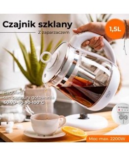 Adler AD 1299 black Glass kettle 1.5 l with infuser and temperature control | 1.5 l | LED | 60-100°C |