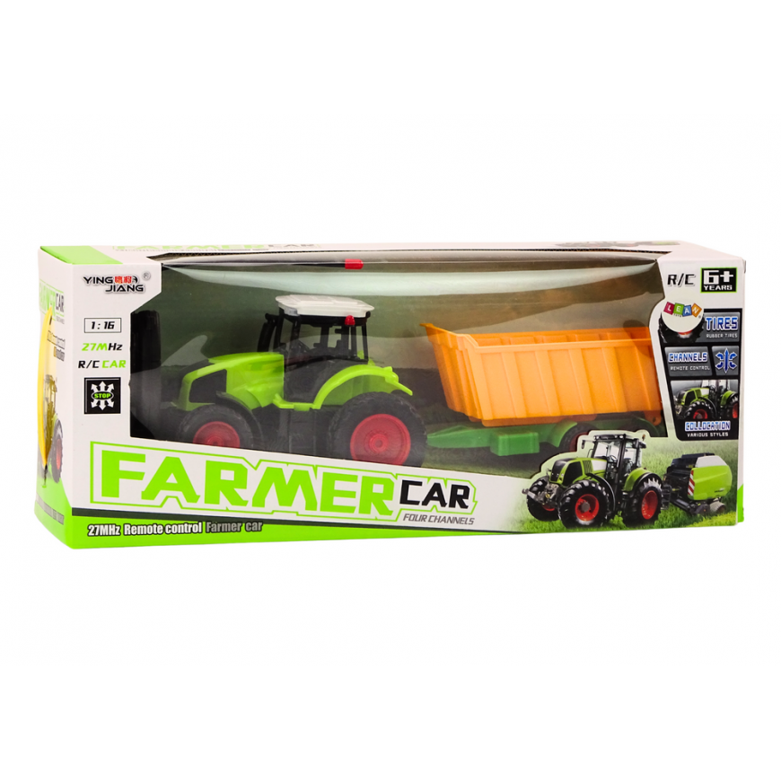 Lean Toys Remote Controlled Tractor with Trailer RC 1:16 Green