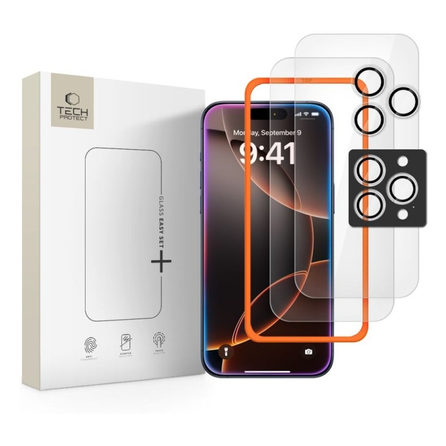 SZKĻO HARTOVANIE TECH-PROTECT EASY SET+ 3-IEPAKOJUMS IPHONE 16 PRO | 17