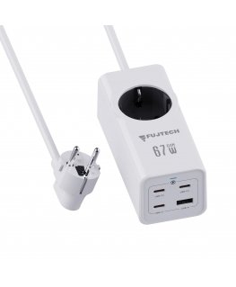 Fuj:tech 5-piece 67W GaN extension cord with 4 USB ports, 2 m, white