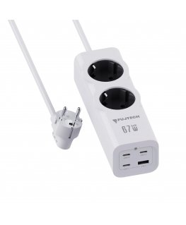 Fuj:tech 6-osainen 67W GaN jatkojohto 4 USB-portilla, 2 m, valkoinen