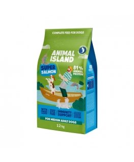 ANIMAL ISLAND Suaugusiųjų Vidutinio dydžio Lašiša - sausi šunų ėdalai - 12kg