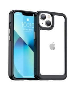 Apple iPhone 14 kõva kate geelraamiga, läbipaistev must