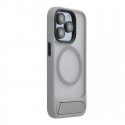 Apple iPhone 15 Pro Rubber Coated MagSafe With Stand Case Silver