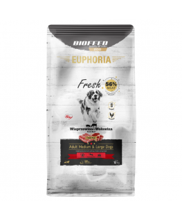 BIOFEED Euphoria Fresh Suaugusiųjų Vidutinio ir Didelio Dydžio Kiaulienos su jautiena - sausas šunų maistas - 12kg