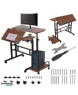 Mobile desk table for laptop Maclean, black, 80x60cm, max 50kg, adjustable height 67-115cm, MC-124 B