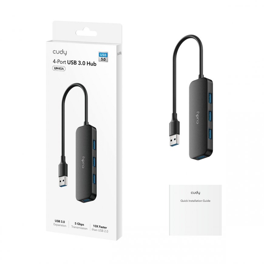 Cudy UH40A хаб-разветвитель USB 3.2 Gen 1 (3.1 Gen 1) Type-A 5000 Мбит/с Черный – 2