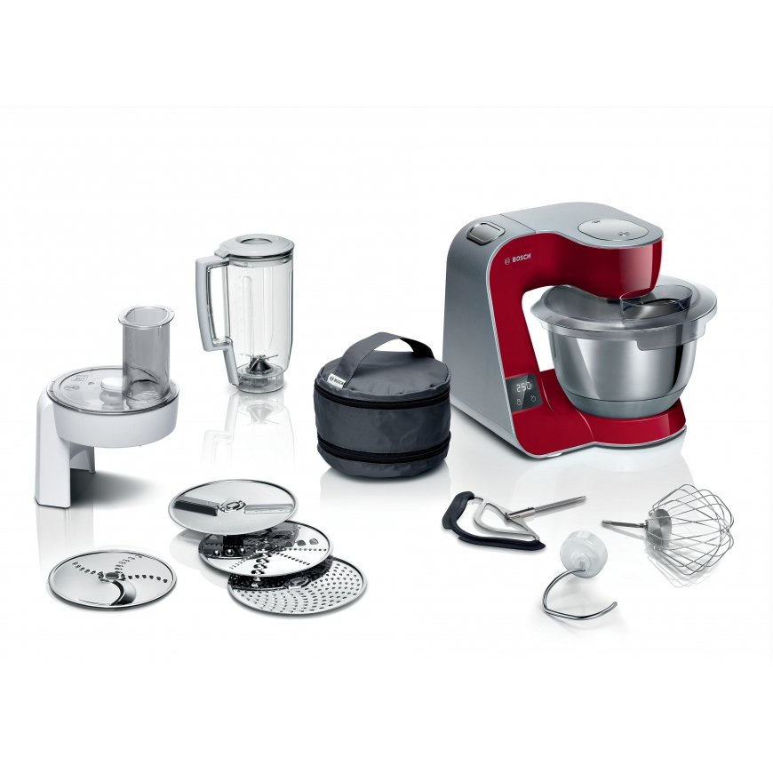 Bosch Serie 4 MUM5X720 monitoimikone 1000 W 3,9 L Punainen, Hopea Sisäänrakennettu vaaka