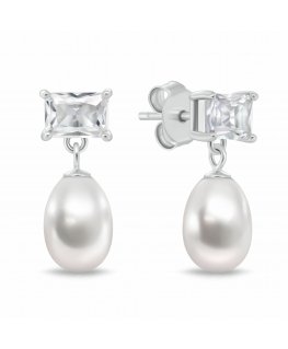 Brilio Silver Modern silver earrings with zirconia and real pearls EA1200W