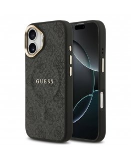 Чехол Guess PU Leather 4G Gold Frame MagSafe для iPhone 17 черный