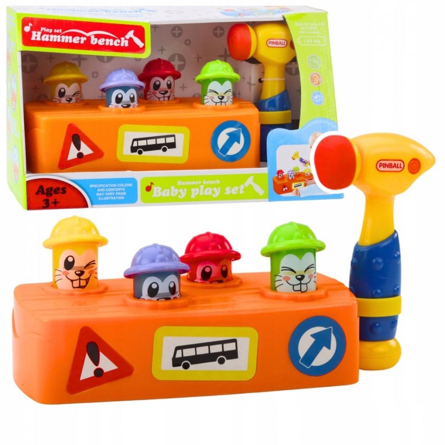 Lean Toys Interaktyvus žaislas su plaktuku ir žiurkėnais, 28x12x13 cm – 2