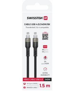 Swissten TB3 и TB4 / USB 4.0 / 8K@60Hz / 40 Гбит/с / 240 Вт USB-C кабель для передачи данных и видео 1,5 м