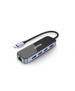 UNITEK uHUB H6 Langallinen USB 3.2 Gen 1 (3.1 Gen 1) Type-C musta, Harmaa