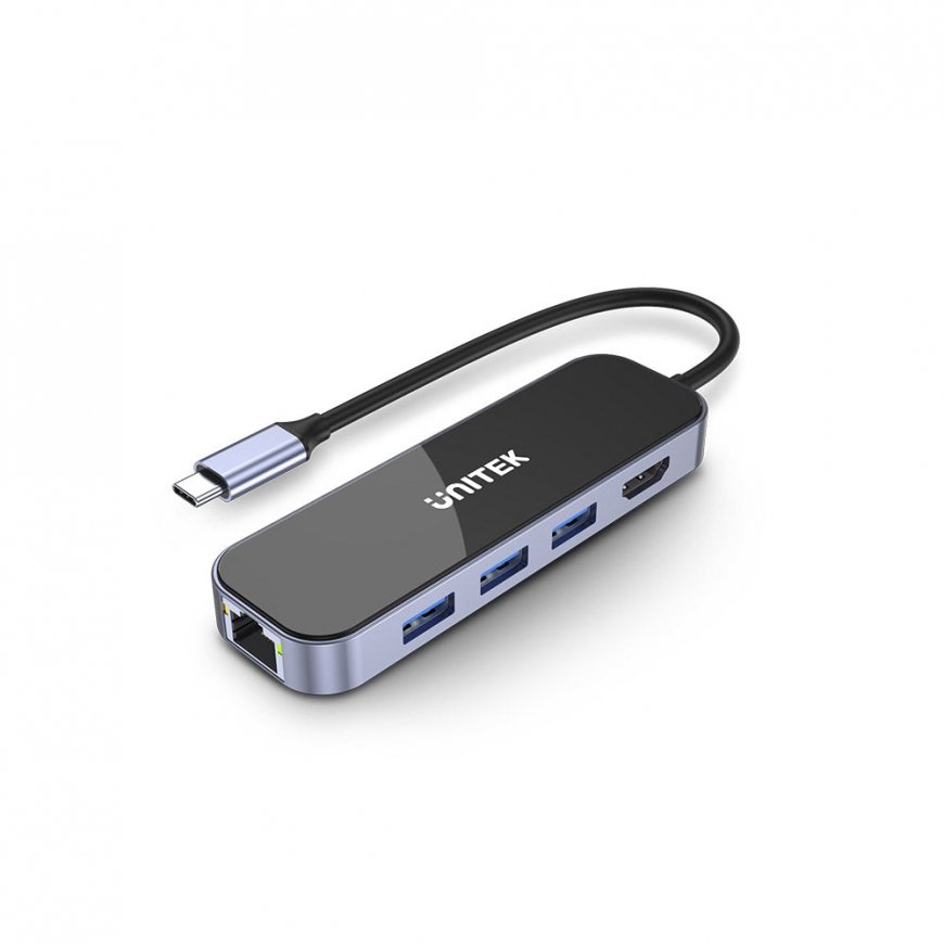 UNITEK uHUB H6 Langallinen USB 3.2 Gen 1 (3.1 Gen 1) Type-C musta, Harmaa