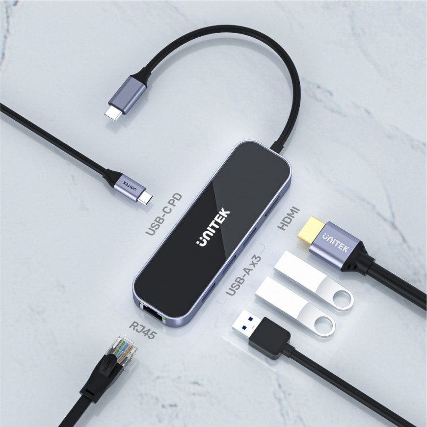 UNITEK uHUB H6 Wired USB 3.2 Gen 1 (3.1 Gen 1) Type-C Black, Grey – 4