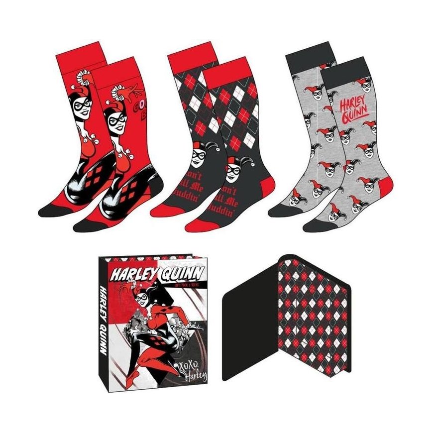 CERDÁ DC Comics Harley Quinn 3 pieaugušo zeķu komplekts