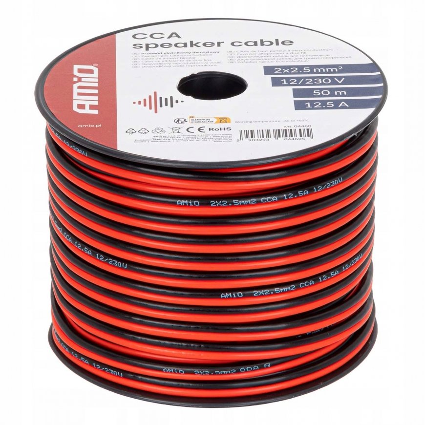 Two-core speaker cable, 2x2.5 mm², 50 m, 12.5 A, amio-04460 – 2