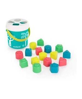 Miniland Shape Sorter - Turquoise Bucket with Blocks