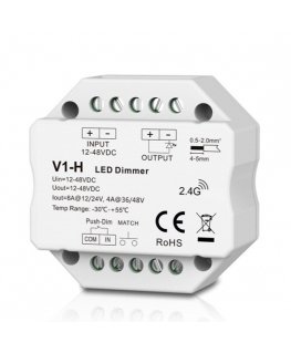 V1-H контроллер для светодиодных лент, 12-48V, 1x 8A, Push-Dimm
