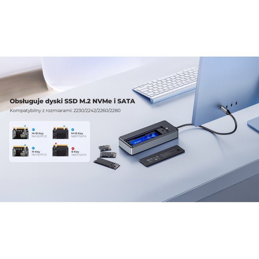 Orico Doko stotelė USB-C su M.2 disko korpusu, 10 Gbps, HDMI 4K 60Hz