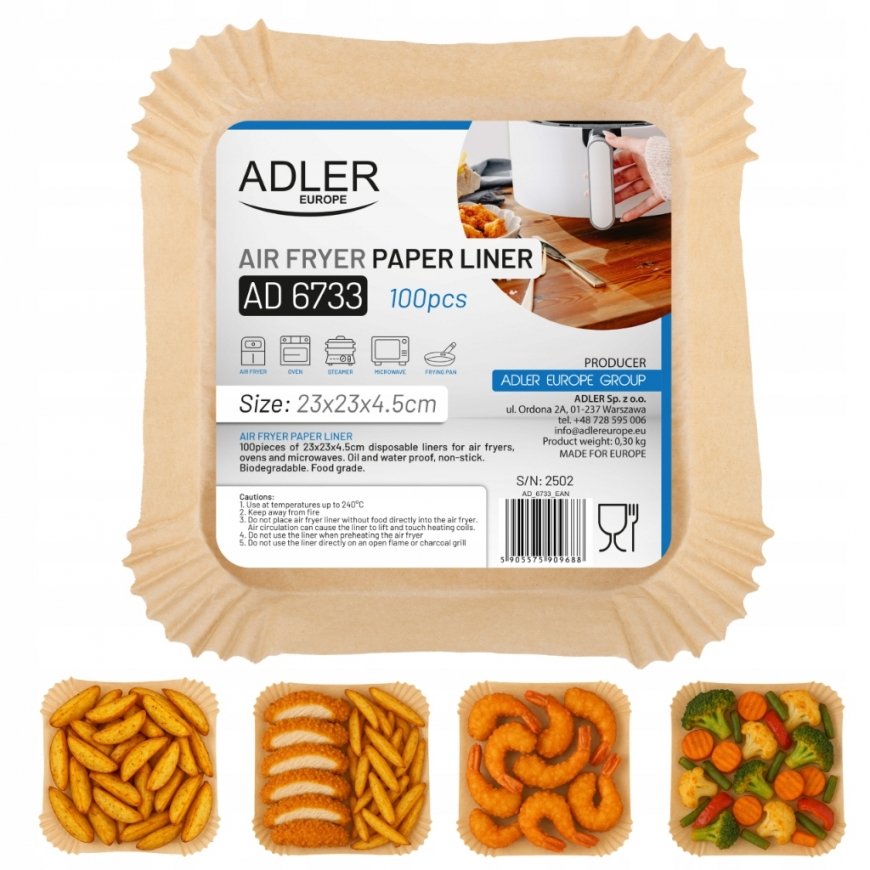 Adler AD 6733 Paper Liners for Air Fryer 23cm 100pcs