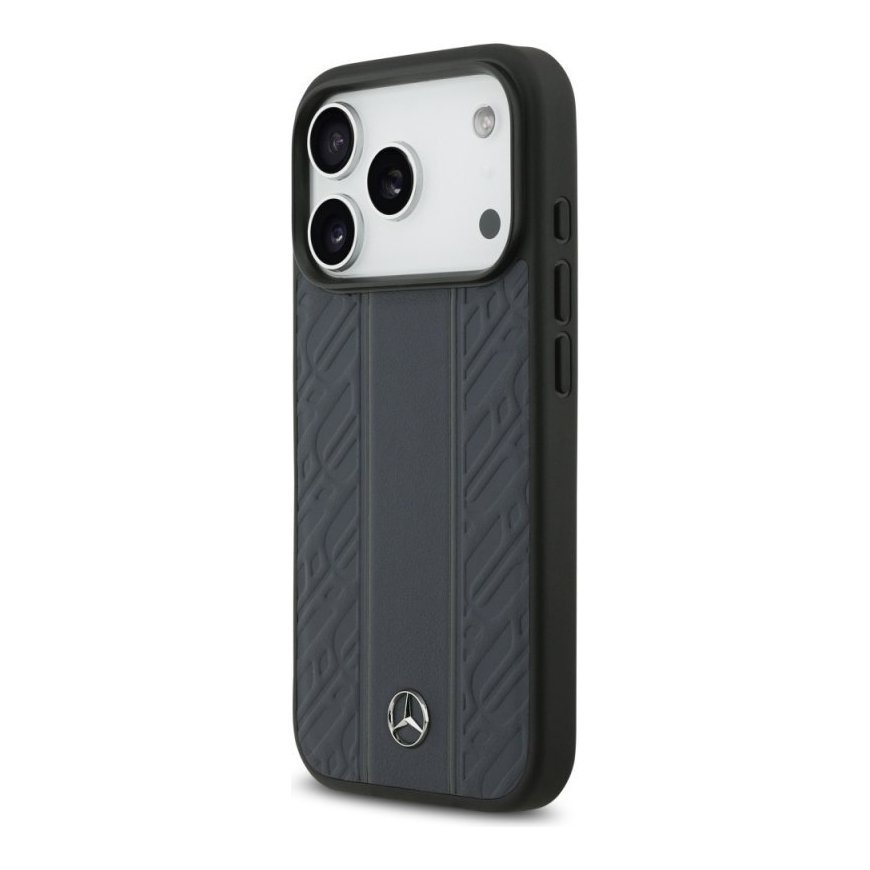 Mercedes ādas vāciņš ar lauru lapu svītrām MagSafe iPhone 17 Pro zils – 2
