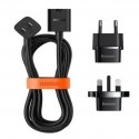 Universāls PowerCombo kabelis / pagarinātājs ar mini strāvas sloksni 1m melns (ES un Lielbritānijas strāvas adapteris melns)