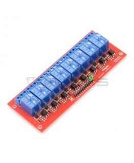 OEM 8 channel relay module with opto-isolation - 10A / 250VAC contacts - 12V coil - red
