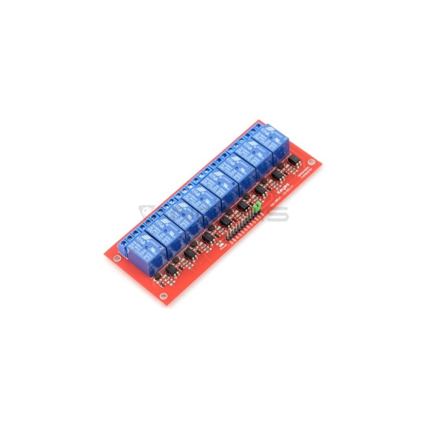 OEM 8 channel relay module with opto-isolation - 10A / 250VAC contacts - 12V coil - red