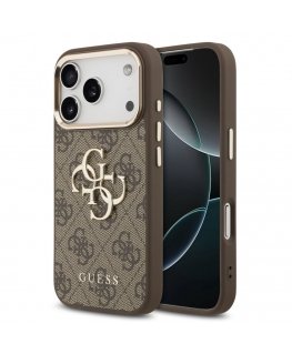 Apple iPhone 17 Pro Max PU odos 4G metalinis logotipas auksinis rėmas MagSafe dėklas rudas