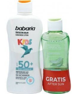 Babaria Kids aurinkosuoja SPF50, vedenkestävä, 200 ml after sun -balsami, 1 kpl.