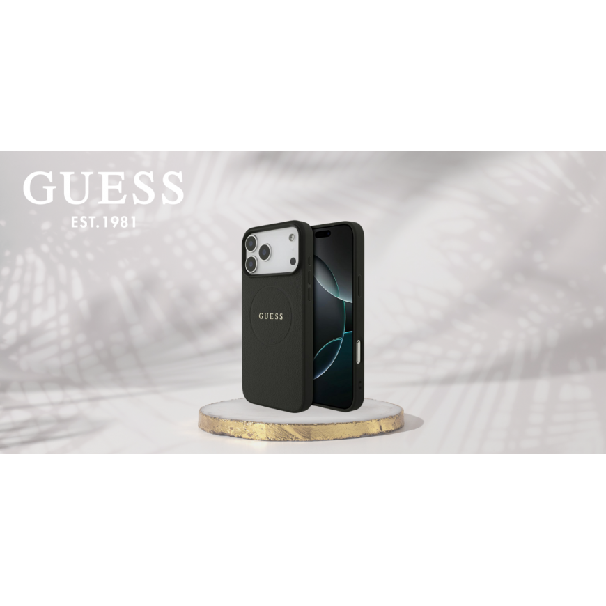 Guess Grained Ring MagSafe -kuori iPhone 17 Pro Max musta
