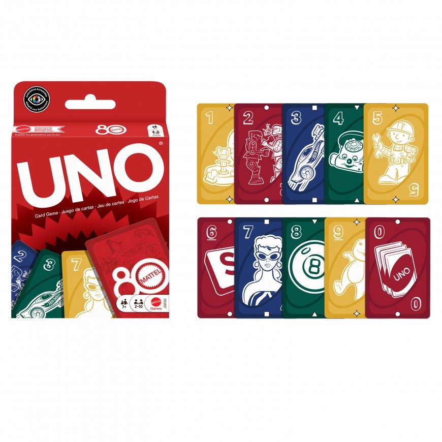 Games UNO Mattel 80th Ruby Red Card Game for Kids & Family Night – 5