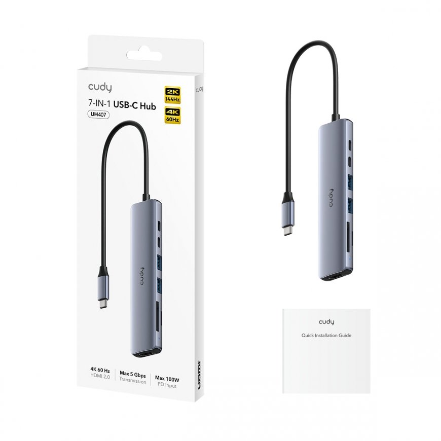 Cudy UH407 interface hub USB 3.2 Gen 1 (3.1 Gen 1) Type-C 5000 Mbit/s Grey, Silver – 2