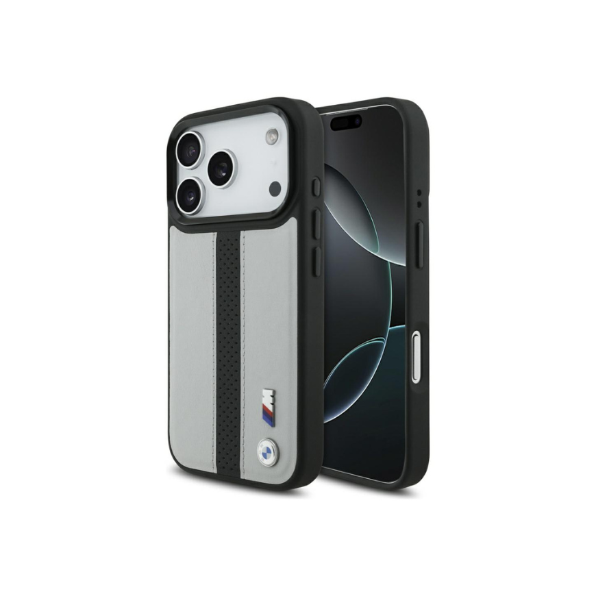 Case BMW M Perforated Stripe Logo MagSafe for iPhone 17 Pro gray