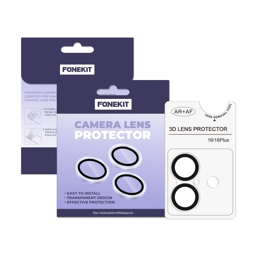 FoneKit kaamera objektiivikaitse, iPhone 16 / 16 Plus, läbipaistev